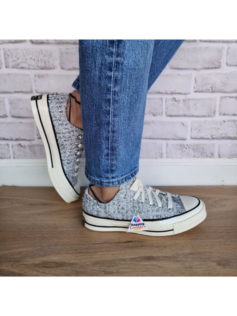 ⭐Converse Chuck 70 Metallic Tweed Low Sz 7.5 Womens Shoes Sneaker Silver A14443C - Picture 12 of 12